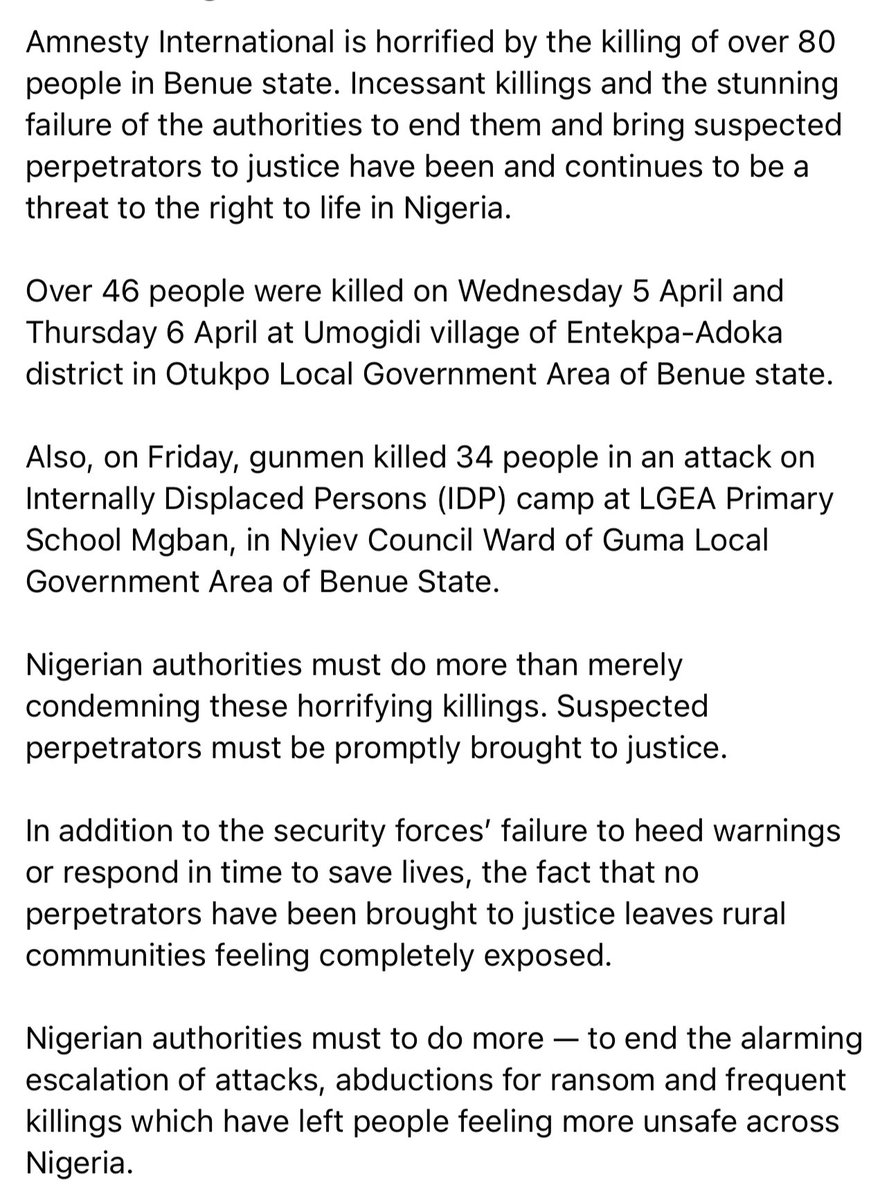 #Nigeria: On the killing of over 80 people in #Benue: