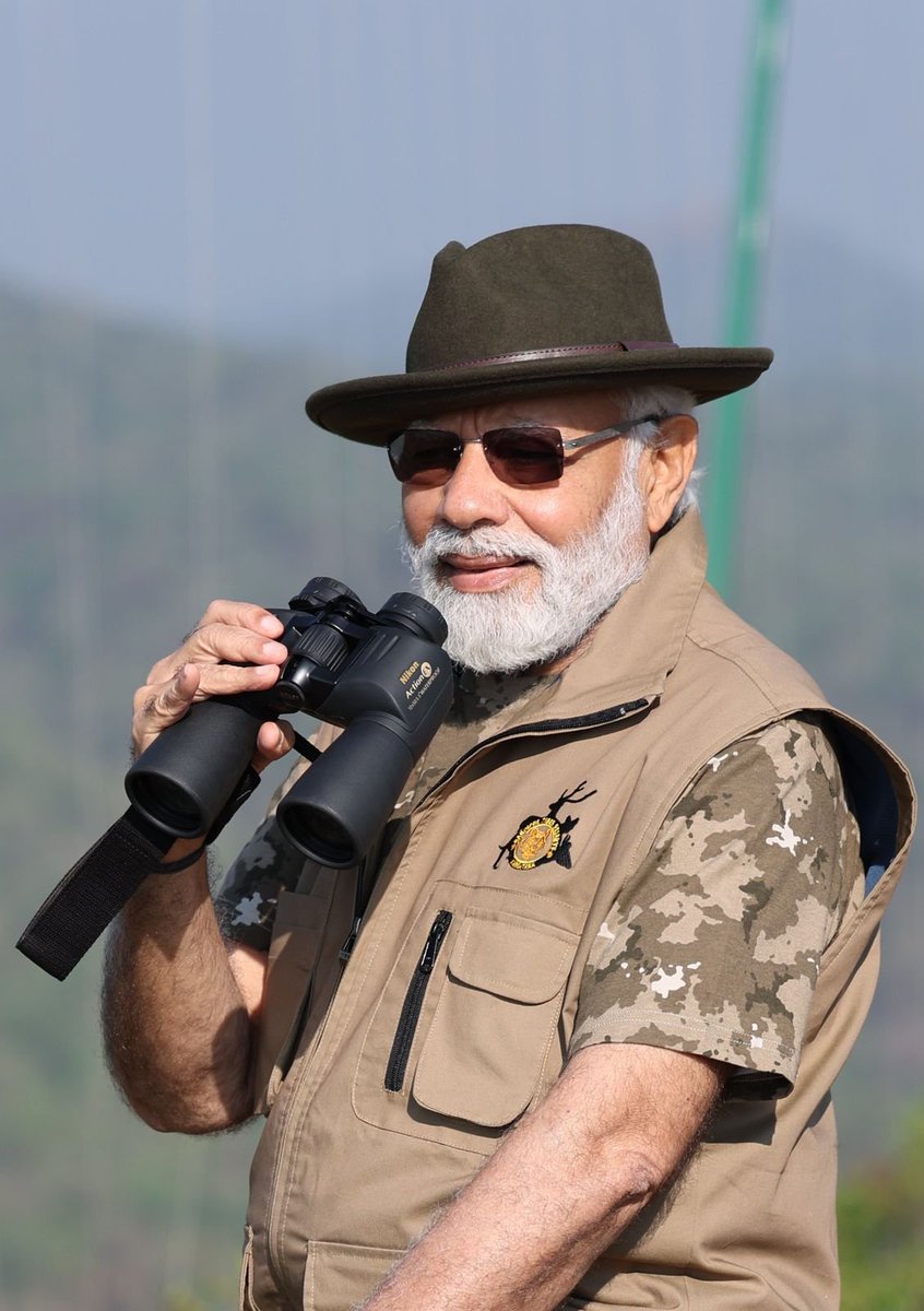 ANI's tweet photo. Prime Minister Narendra Modi visited Bandipur Tiger Reserve in Karnataka today. https://t.co/dKzLub0qY8