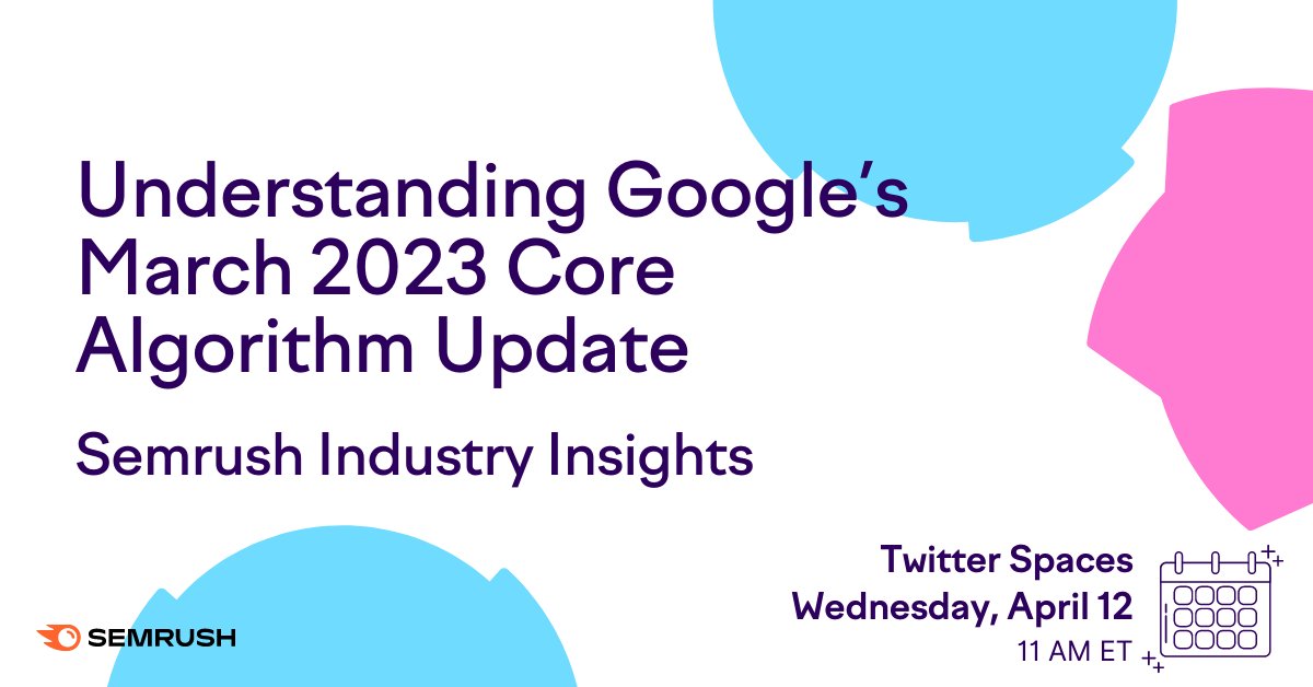 semrush's tweet photo. ๐Want to learn more about the recent Google update and how it affects your website's ranking? Join us on Twitter Spaces to discuss "Understanding Googleโs March 2023 Core Algorithm Update" with @NikkiRHalliwell and @garrettsussman!
https://t.co/M9kEdEIqud. #SemrushTwitterSpace https://t.co/XSmJLuS5KI