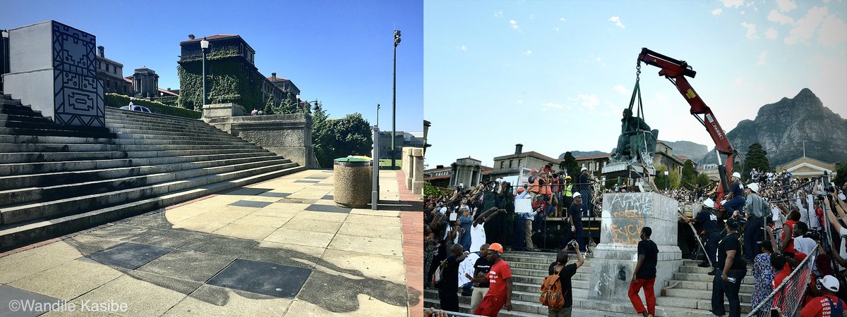 It was on this day (9 April 2015) when the statue of the colonialist par excellence, Cecil John Rhodes was removed from UCT upper campus just a month later after Chumani Maxwele had thrown poo (human excrement) at the statue on 9 March 2015. #RhodesMustFall