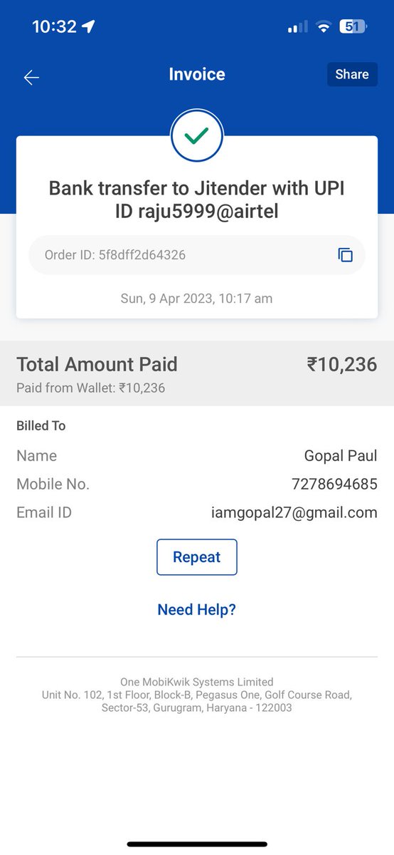 isomnath27's tweet photo. @BipinSingh fraud transaction from my mobiekwik wallet please refund my money 😭😭😭 @MobiKwikSWAT https://t.co/zHyxrKdsth