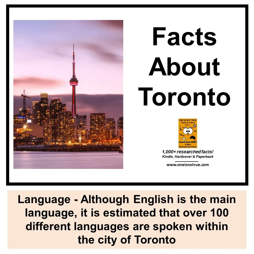 oneisnottrue's tweet photo. 10 #Facts About #Toronto - #Language

Although #English is the main language, it is estimated that over 100 different languages are spoken within the city of Toronto 

Over 1,000+ researched facts, more here - https://t.co/DMsRoqrkDe https://t.co/nBI3ymj7sp
