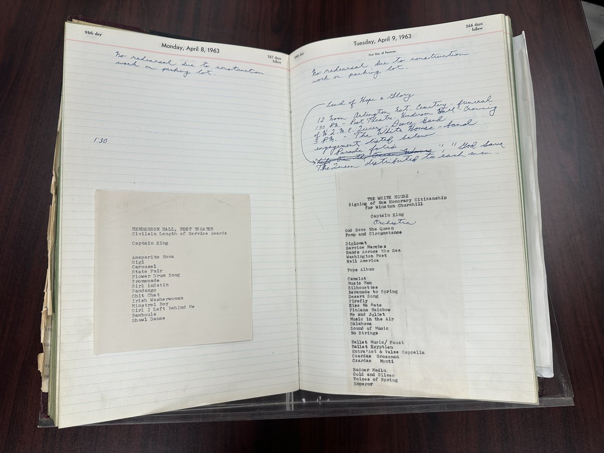 #OTD -- April 9, 1963, a signing ceremony took place at the <a href="/WhiteHouse/">The White House</a> declaring Sir Winston Churchill honorary American citizen of the United States. Check out a photo of the event and a photo of the log from the band’s archives for the playlist. #WeWereThere