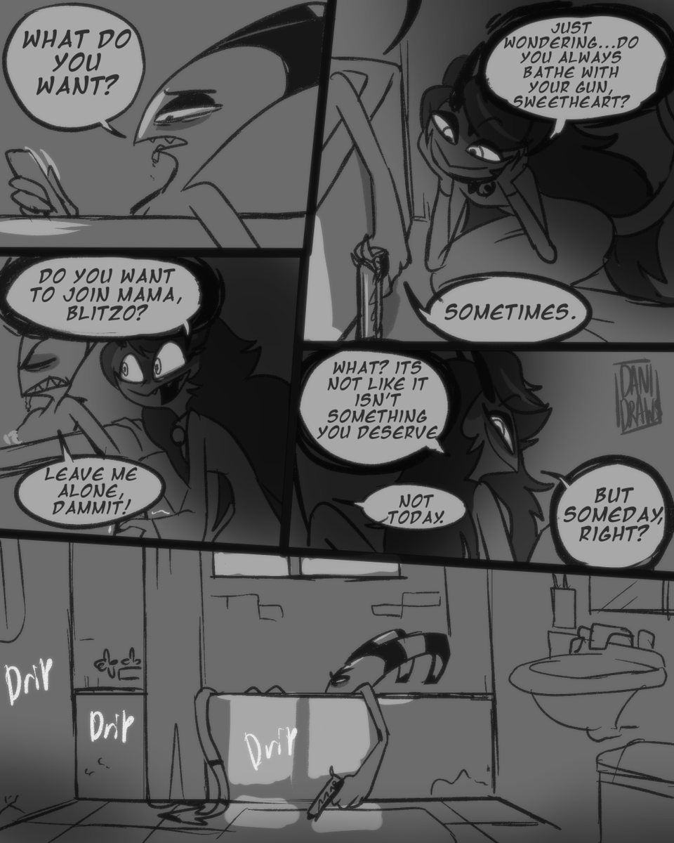DaniDraws666's tweet photo. ⚠️⚠️⚠️
//tw suicidal thoughts/psychological horror
Blitz is haunted  😔 #HelluvaBoss https://t.co/e3vaRJURCZ