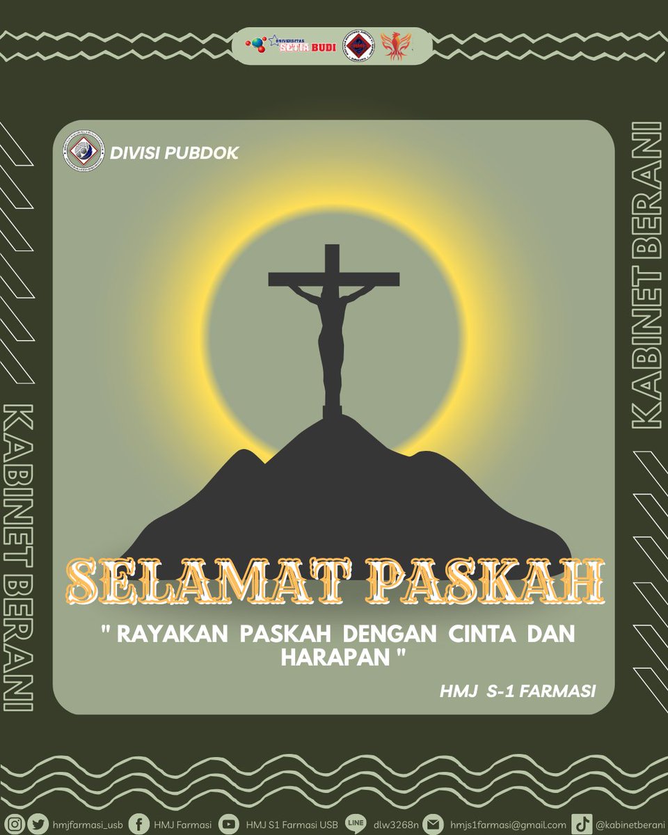 HMJFarmasi_USB's tweet photo. [HAPPY EASTER]
Dia bangkit, marilah kita ikut bangkit dan menjadi cahaya yang selalu bersinar dalam menerangi sesama manusia dengan kebahagiaan dan kemakmuran.

Selamat Hari Paskah. Semoga berkat dan rahmat dari Tuhan Yesus Kristus selalu menyertai kamu dan seisi rumahmu. https://t.co/EZXuDaN2Ka
