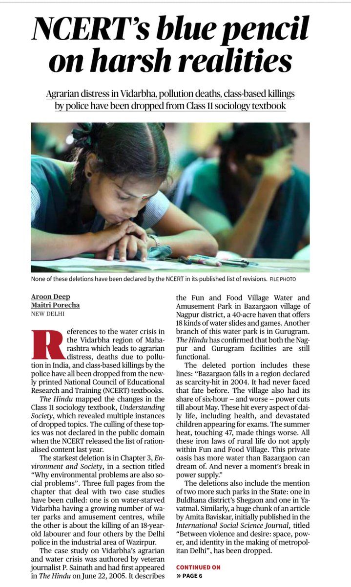 dawalelo's tweet image. Sections written by @PSainath_org in NCERT textbook on Vidarbha water crisis, key stats on pollution related death estimates and police firing on labourers in Wazirpur quietly razed from the new Sociology textbook. We report @the_hindu @AroonDeep #ncertsyllabus