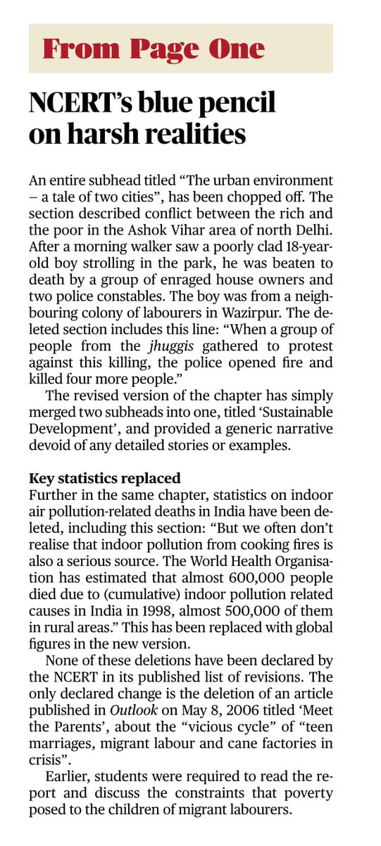 dawalelo's tweet image. Sections written by @PSainath_org in NCERT textbook on Vidarbha water crisis, key stats on pollution related death estimates and police firing on labourers in Wazirpur quietly razed from the new Sociology textbook. We report @the_hindu @AroonDeep #ncertsyllabus