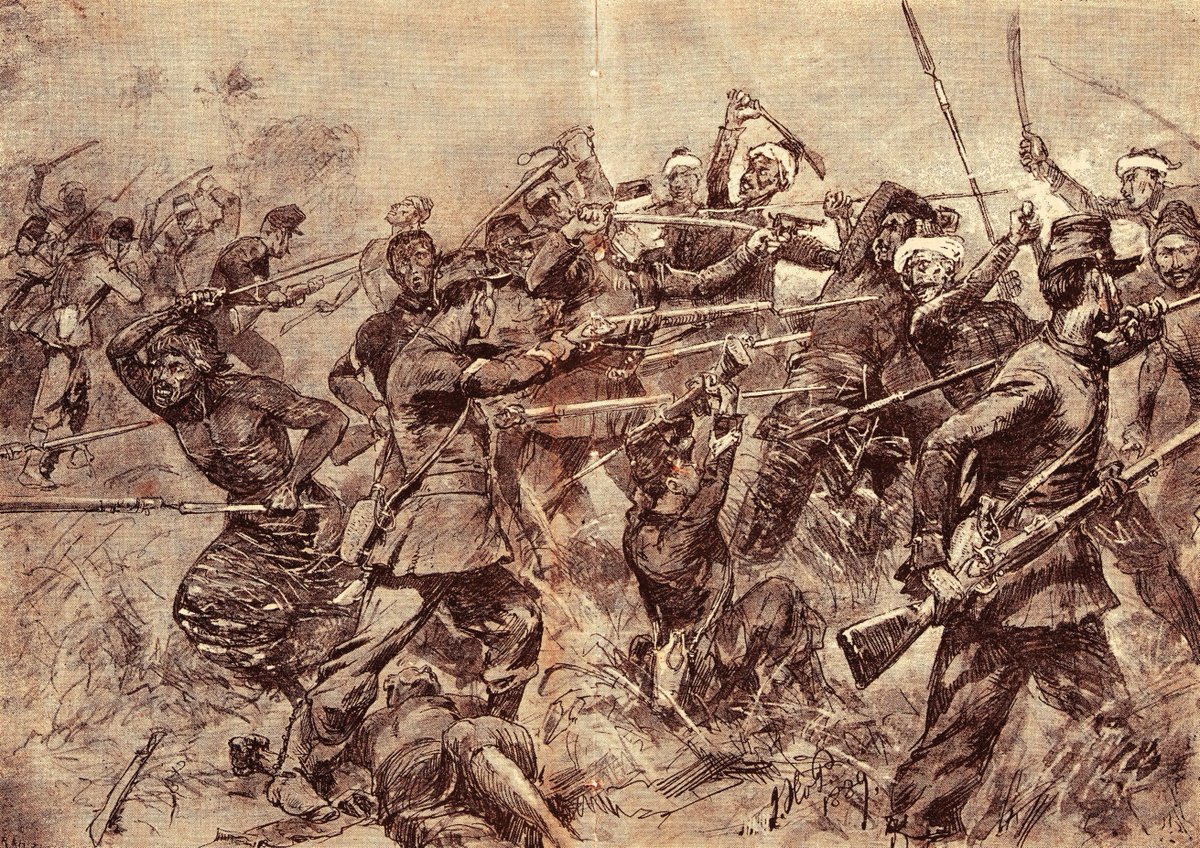 Jonno1971's tweet photo. 9 april 1873, de Acehers verdedigen zich met man en macht. Gewapend met geweren, lansen en gliwangs gooiden ze zichzelf in de strijd en scandeerden ‘La ilaha illa’llah’ of er is geen andere god dan god’.
#Atjehoorlog 

Bron: J.F.D. Bruinsma, 1889 https://t.co/NvuZuWo1id