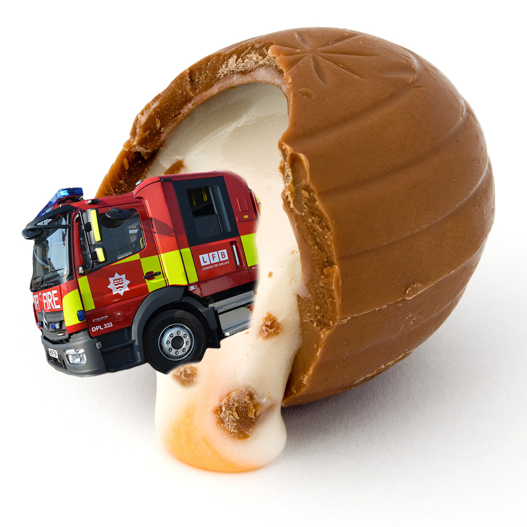 LondonFire's tweet photo. We're wishing everyone a safe and happy #Easter🐰

However you're celebrating this year, it's likely to involve an egg or two. So as you crack open your eggs, we have a puzzle for you... 
 
How much does one of our fire engines weigh? Not in tonnes, but in creme eggs!🚒 https://t.co/QL0p8VPPBD