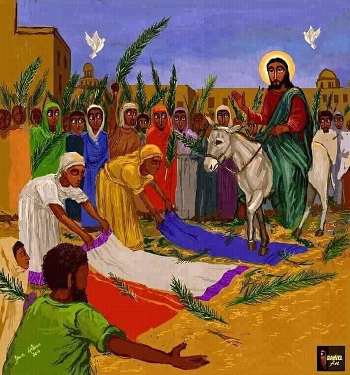 🌴🌴🌴🌴🌴🌴🌴🌴🌴
"ሠላም ለዕርገትከ ወበዐትከ ማዕከላ 
ኢየሱስ ክርስቶስ በተጽዕኖ ዕጽግት ምስለ ዕዋላ፣
ኢየሩሳሌም አሜሃ ኢያእመረት መዋዕለ ሣህላ፣
ሀገርኒ ተሀውከት ኩላ፣
መኑ ውእቱ ዚአከ ብሂላ፡፡"- አርኬ ዘሆሳዕና
🌴🌴🌴🌴🌴🌴🌴🌴🌴