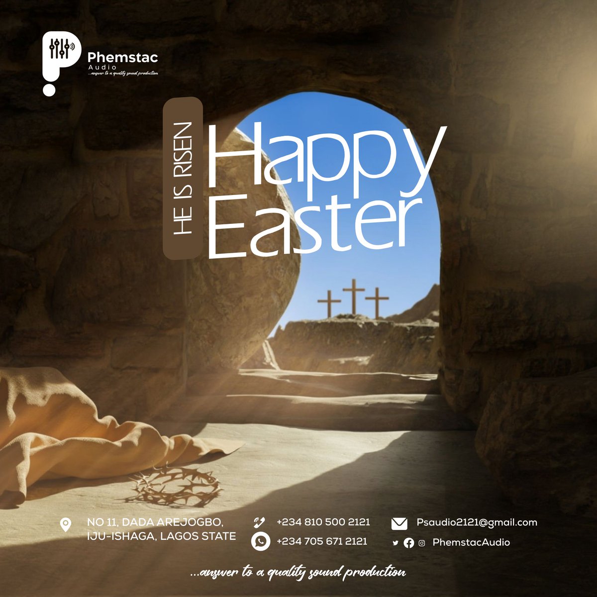 Let us celebrate the resurrection of our Lord Jesus Christ and hope that it brings peace and joy to our lives🥰
Happy Easter!🎉
Wishing you new hope, happiness, love and abundance this season.

-Phemstac Audio Team
#Easter #HeisRisen #IsraelAdesanya #Holland #IsaleEko #Drake