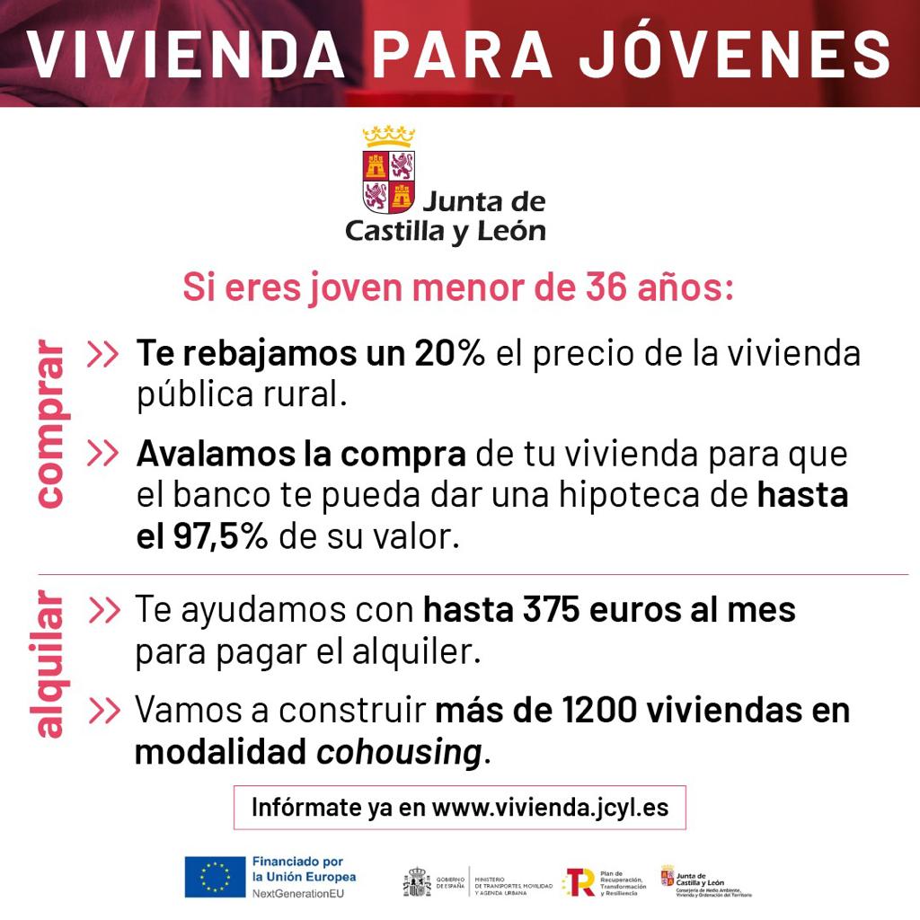 🏘️ Si eres joven menor de 36 años y estás empadronado en #CastillayLeón, la Junta te facilita el acceso a la vivienda

ℹ️ vivienda.jcyl.es