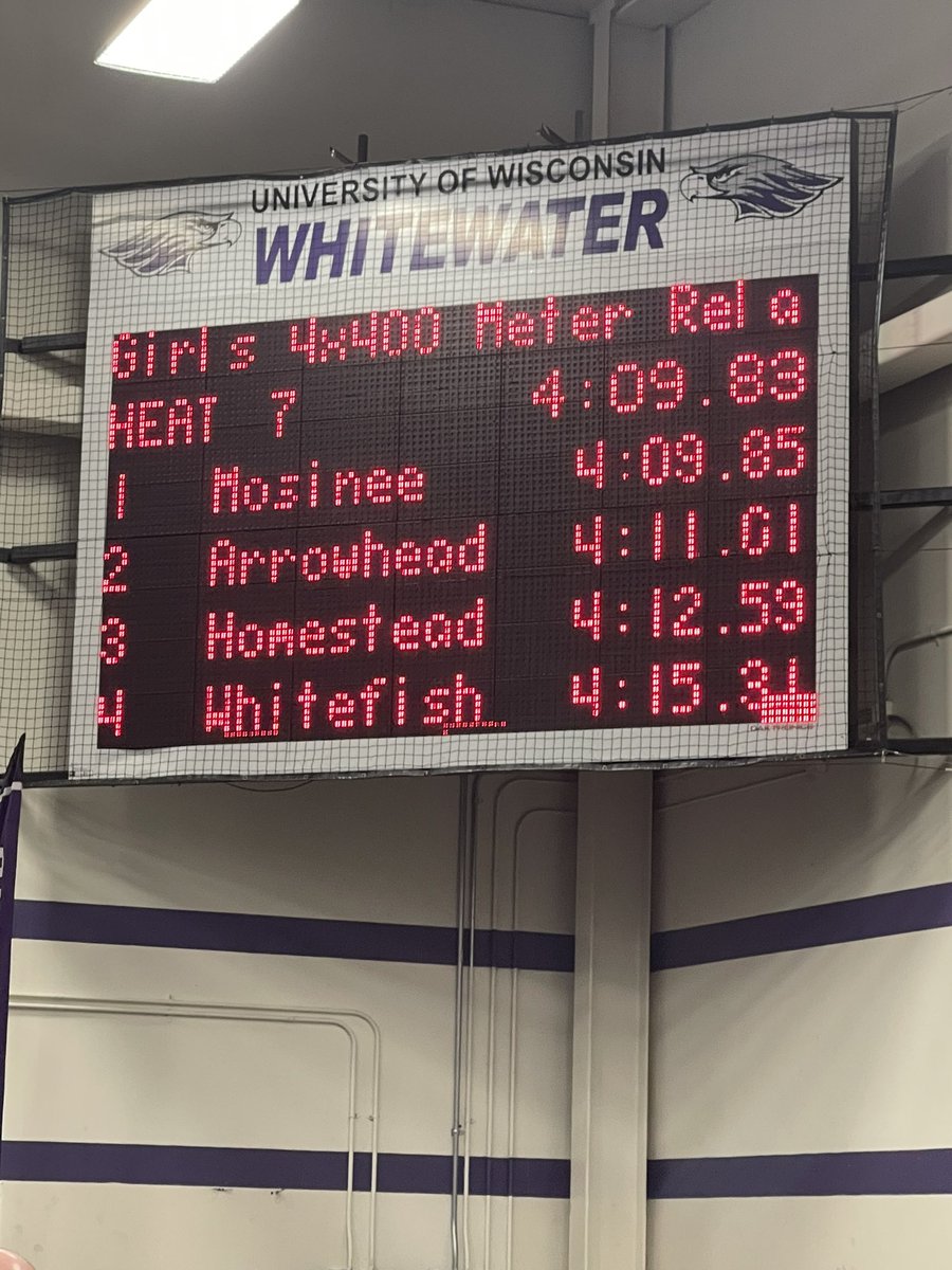 Girls 4X400M Relay took 1st place in last night’s Wisconsin State Indoor Track meet at UW-Whitewater with a winning time of 4:09.85 🥇