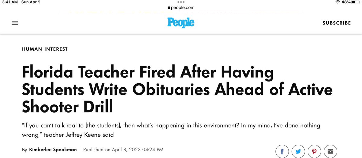 A teacher in a PSYCHOLOGY class had 17 &amp; 18 year olds write “obituaries” designed for reflection. 
But…it is FLORIDA so he gets fired. The only responsible education option in Florida will be homeschool or online soon 😮#florida #education #school #desantis #teachers