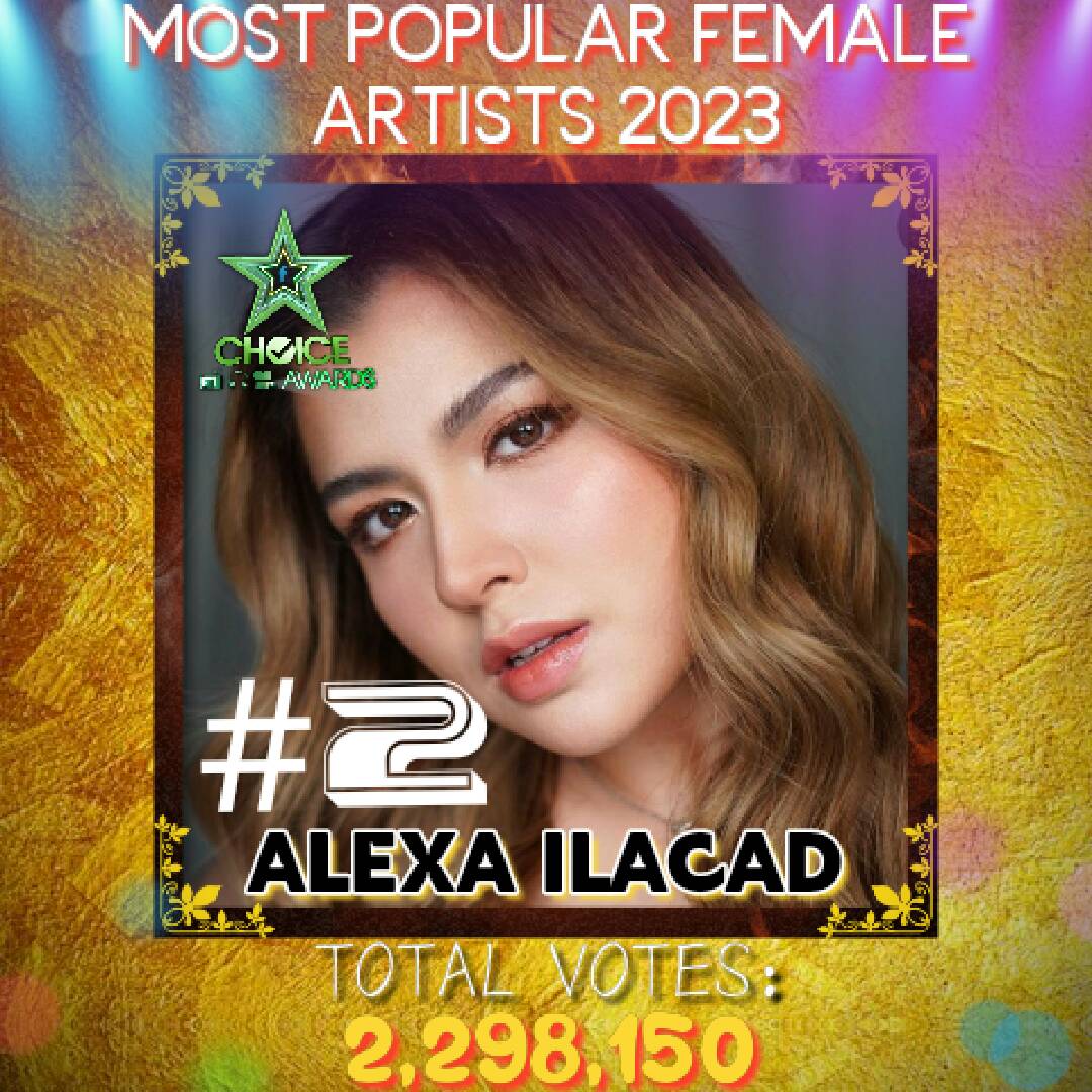 SCA_Official21's tweet photo. Congratulations' @AlexaIlacad For making it to the TOP 2 as the MOST POPULAR FEMALE ARTIST OF THE YEAR📷

Congrats, #AlexaIlacad and to supporters!

#STARChoiceAwards
#STARChoiceAwards2023 https://t.co/AxWZRKwG1C