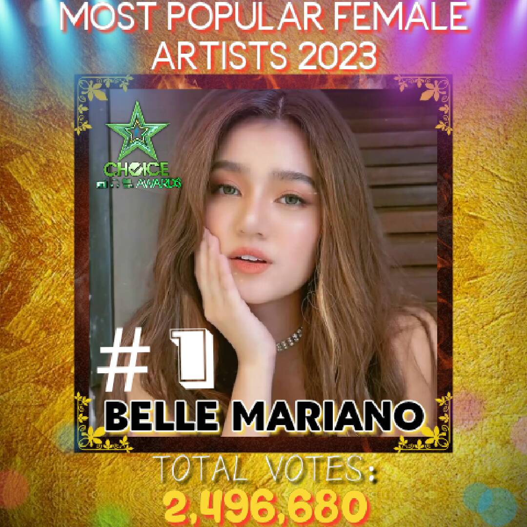 SCA_Official21's tweet photo. Congratulations' Belle Mariano For making it to the TOP 1 [ WINNER] as the MOST POPULAR FEMALE ARTIST OF THE YEAR📷

Congrats, #BelleMariano and to supporters!

#STARChoiceAwards
#STARChoiceAwards2023 https://t.co/sk9ZLLOOVw
