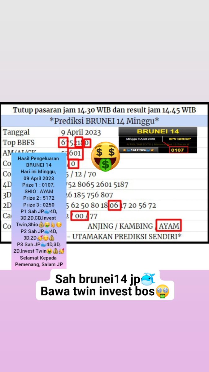 Masterdemian88's tweet photo. Result Brunei 14, Minggu 9 April 2023 

Selamat Untuk yang Berhasil JP &amp; Bagi yang Belum JP,
Semoga Beruntung di Periode Berikutnya ! 

Info Result dan Prediksi Setiap Hari WA 081224902638 

#MaskedSinger #TheVoiceKids #resulttogel #PSVEXC #spaceplanetero #makeupyourmind https://t.co/wx5U7QEN1s