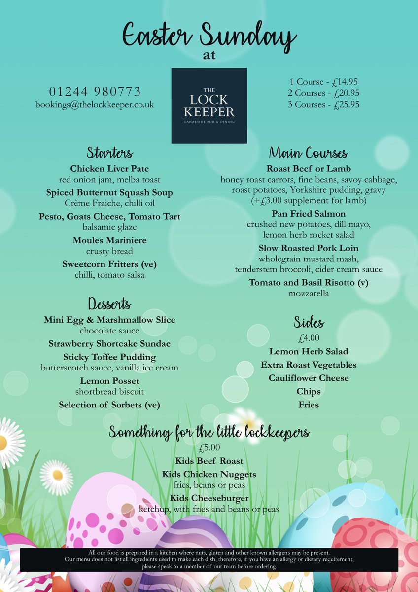 Wishing all our guests a Blessed Easter. We have a few Table reservations available. ☎️01244 980773 or book online thelockkeeper.co.uk/contact/#booki……
@welovegoodtimes @ShitChester @SkintChester @ChesterAlumni @BeersInChester @Ch1Hospitality
@TCFoodFestival @TasteCheshire