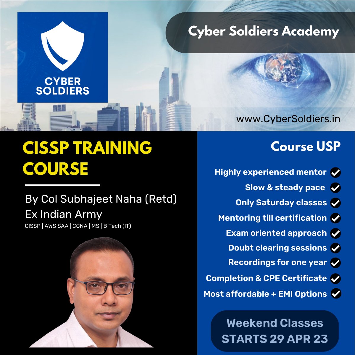 CyberSoldiers7's tweet photo. Are you interested in playing leadership roles in #infosec....be a #ciso ? Then #CISSP by #isc2 is right choice. Col Subhajeet Naha, Ex Indian Army launches his CISSP Training Course on Cyber Soldiers. Starts 29 Apr 23.

📍 Register –  https://t.co/4HRqxS0NU3

#infosec https://t.co/rBJ8xcJDP4