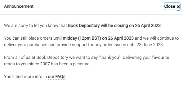 papsl's tweet image. Book Depository se poslavlja!? Do danes sem bil prepričan, da kupujem pri Amazonovi konkurenci ... :/
#bookdepository