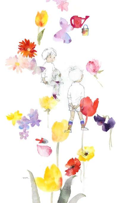 [東京館]春になって庭に花が咲きだすと、私の心はどうしてこう散漫になるのであろうか……いわさきちひろ 1971年美術館の「ちひろの庭」も満開の花々でいっぱいになりました。ぜひお運びください。 