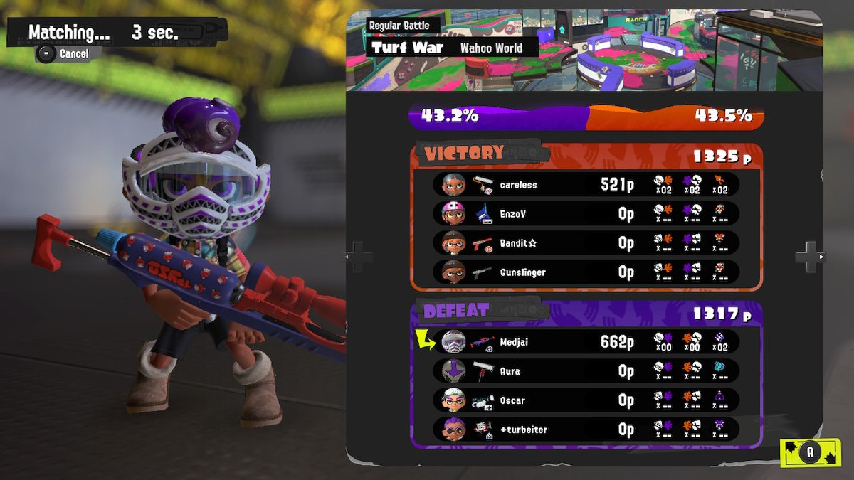 Detective_Mouse's tweet photo. So how does the pic on the left count as a full 
battle session but the one on the right get shut 
down in a heartbeat?? Why Nintendo? #Splatoon3 #NintendoSwitch https://t.co/eeYeHr7rW6