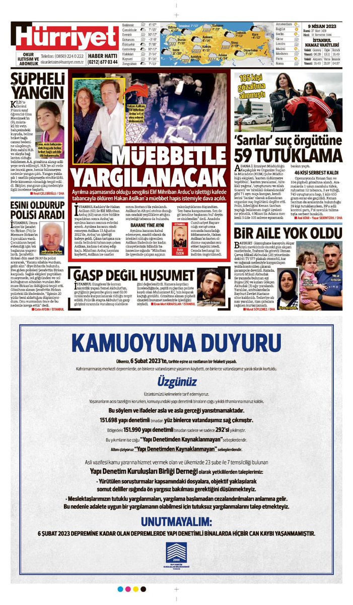 Bugün ki  <a href="/Hurriyet/">Hürriyet.com.tr</a> gazetesi 3. sayfasındaki ilanımızdır. Kamuoyuna Saygıyla Duyurulur