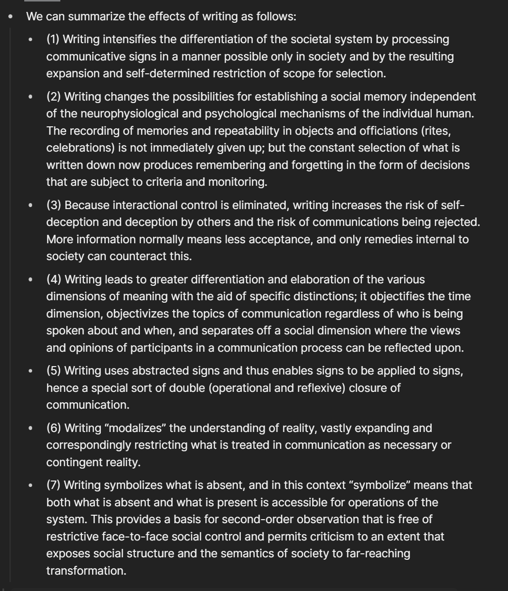 Luhmann on writing (Theory of Society, Volume 1)