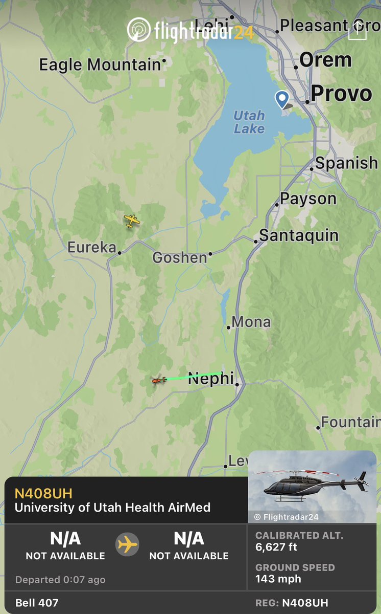 SLCScanner's tweet photo. #Airmed2 #JuabCounty responding to the #WhiteSandsCampground on a 54 yom. Deputy advises #CPR is in progress and he has been drinking heavily this evening. They advised he has a history of #CVA (strokes). #AED was also used. #Helicopter just landed. As I was sending out the tweet the male passed away.