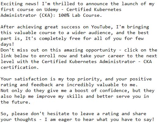 #kubenetes #CKA #DevOps #CKAD #learningeveryday #AWS #Cloud #devopscommunity  #cloudcomputing #eks #CKAtips #DevOps #k8s #docker #helm

udemy.com/course/certifi…