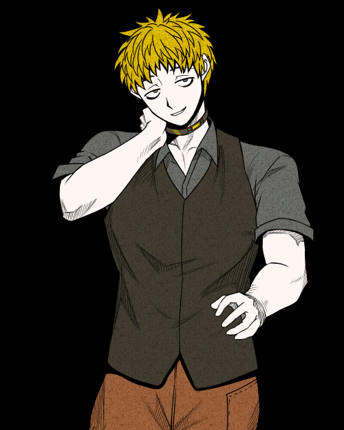 1boy male focus solo shirt blonde hair vest black background  illustration images
