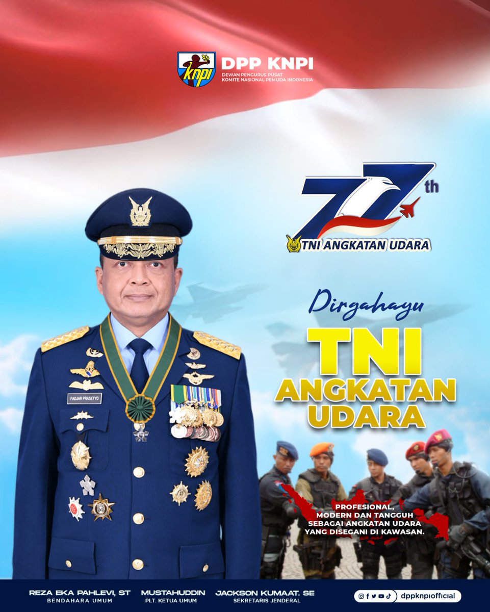 Jayalah TNI AU,
Jayalah Bumi Pertiwi

Selamat HUT ke-77 TNI AU 2023

PROFESIONAL, MODERN DAN TANGGUH SEBAGAI ANGKATAN UDARA YANG DISEGANI DI KAWASAN

Swa Buwana Paksa 

<a href="/_TNIAU/">TNI Angkatan Udara</a>

@mustahuddin_2023
<a href="/jacksonkumaat/">Jackson Kumaat</a>

#KNPI 
#TNIAU 
#AngkatanUdara 
#HUTTNIAU77
#SwaBuwanaPaksa 
#Pemuda