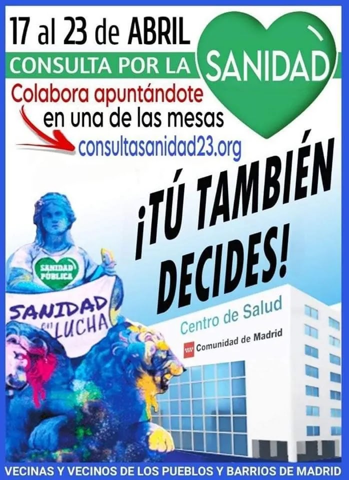 #COVID19 mostró las debilidades de nuestro sistema sanitario y su fortaleza basada en los profesionales.
Madrid en un ejercicio de contabilidad electoral olvida a los profesionales y vuelve a las andadas del ladrillo.

Consulta popular sobre Sanidad Pública del 17 al 23 de abril