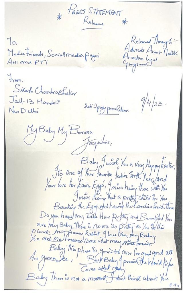 सुकेश ने जैकलीन को लिखा लव लेटर, कहा- दिल की गहराई से... Sukesh wrote a love letter to Jacqueline, said- from the bottom of the heart...