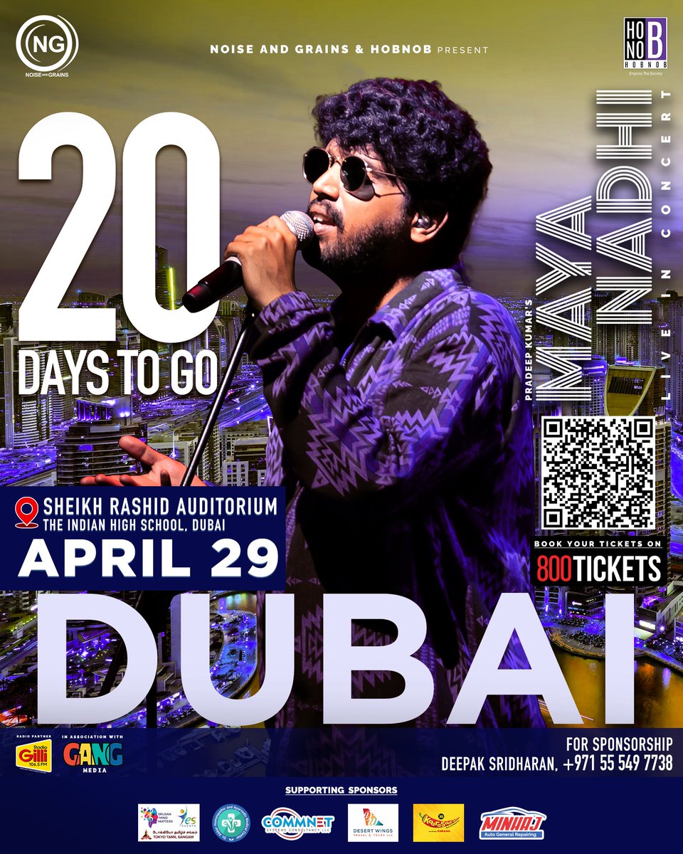 noiseandgrains's tweet photo. DUBAI 🇦🇪 , Only 20 More Days To Go 🔥

PRADEEP KUMAR 🪄 #Mayanadhi 🌊 Live In Concert, Dubai 🐫

Tickets @800tickets 
https://t.co/4QtsiYWVdN

#PradeepkumarConcert #HobnobConnect
#NoiseandGrains 
#Dubai
@karya2000 
@itisveer https://t.co/F8CYzb3cXz