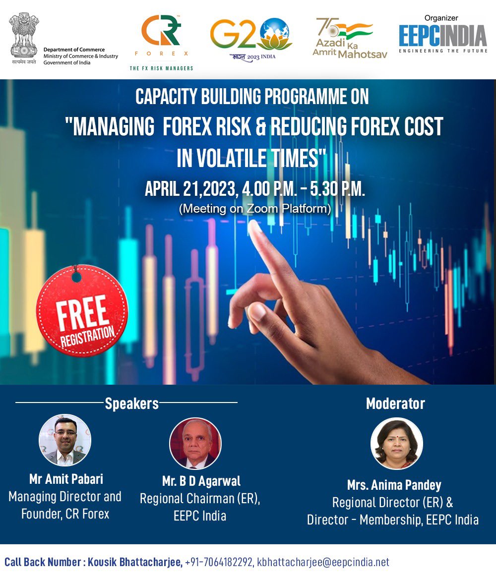 Join the <a href="/DoC_GoI/">Dept of Commerce, GoI</a> <a href="/eepcindia/">EEPC India</a> <a href="/forex_cr/">CR Forex</a> joint session - app.eepcindia.com/ems/seminar_ma…
<a href="/steel_indian/">Indian Steel Association</a> <a href="/iamsmeofindia/">IamSMEofIndia</a> <a href="/AIACRA_India/">AIACRA</a> <a href="/IFoundrymen/">Indian Foundrymen</a> <a href="/Copper_India/">CopperIndia</a> <a href="/aifi_hq/">Association of Indian Forging Industry (AIFI)</a> @tweetieema <a href="/IMTMAssn/">IMTMA</a> <a href="/ACMAIndia/">ACMA India</a> <a href="/CEAMAindia/">CEAMA</a> <a href="/g20org/">G20 United States</a> <a href="/AmritMahotsav/">Amrit Mahotsav</a> <a href="/TMA_India/">TMA</a> <a href="/TMA4India/">The Tractor and Mechanization Association (TMA)</a> <a href="/PumpIpma/">INDIAN PUMP MANUFACTURERS' ASSOCIATION (IPMA)</a> <a href="/IPMMA2/">IPMMA</a> <a href="/MiIAiMeD/">AiMeD</a>