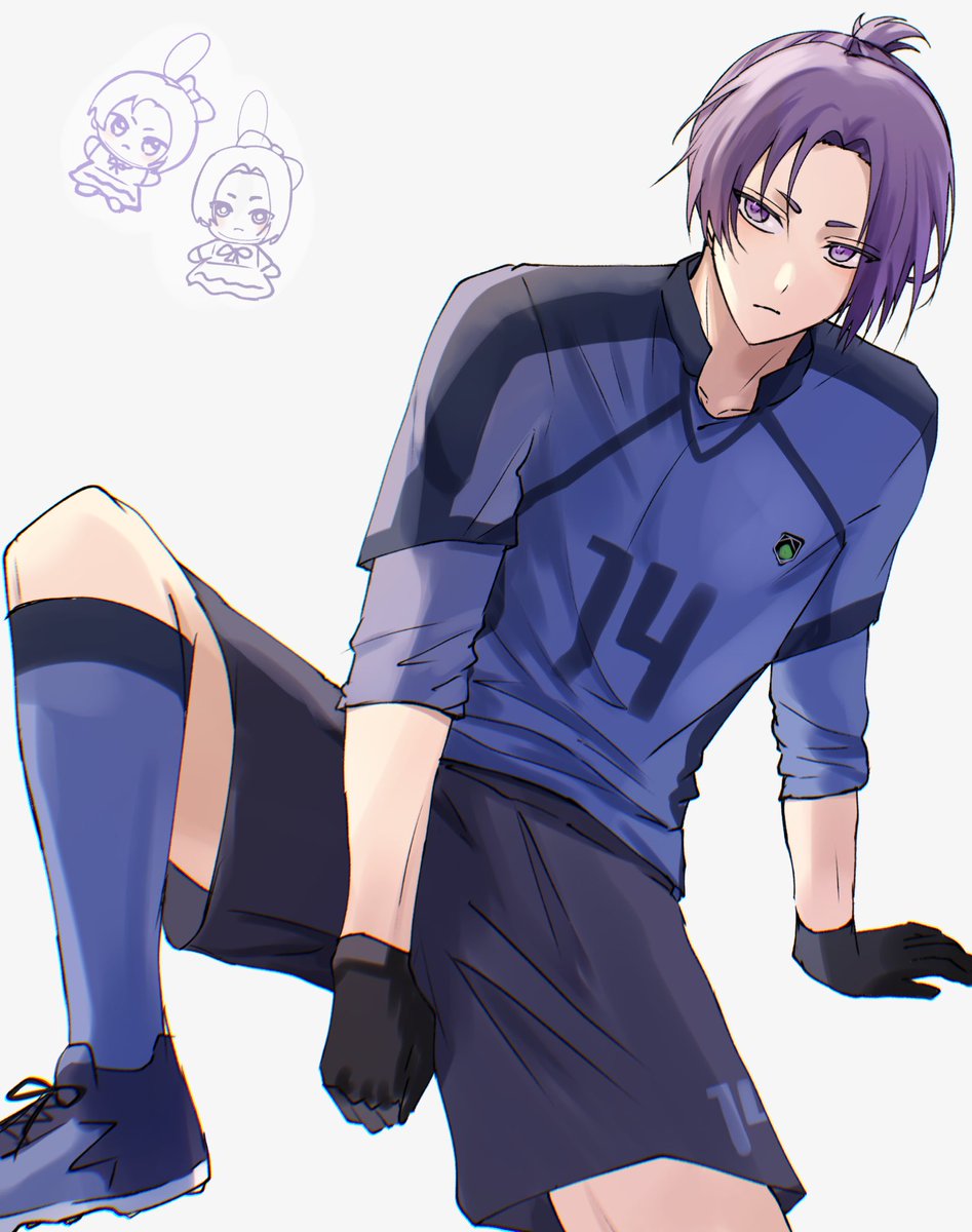 1boy purple eyes sportswear male focus shorts gloves soccer uniform  illustration images
