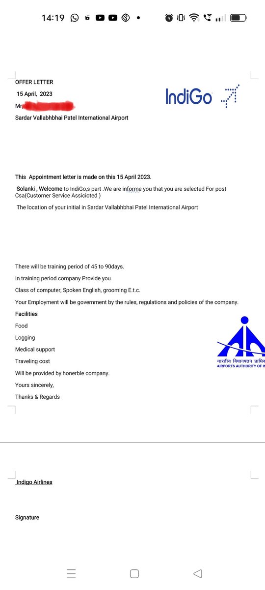In the name of Indigo Airlines, people are being cheated by contacting the candidates through the internet and extorting money by talking greedy about jobs. be careful all brothers and sisters