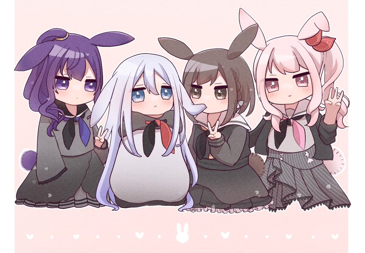 1other purple hair multiple girls pink hair rabbit ears animal ears blue eyes  illustration images