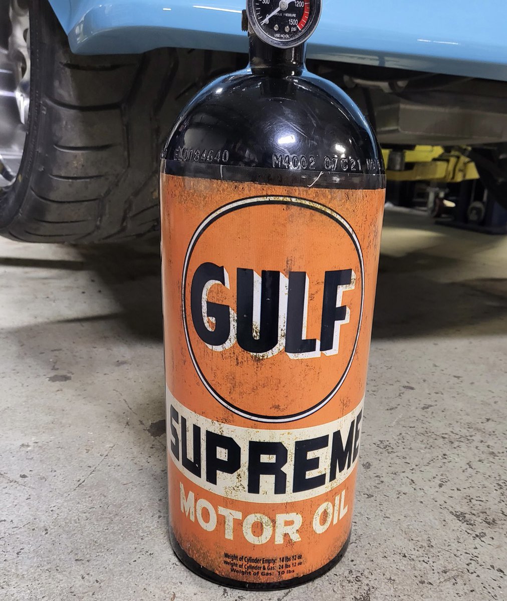 Nitrous bottle Gulf Oil can wrap we did for @66senditstang .
.
.
.
#1stplaceembroidery #wrap #nitrous #gulf #oilcan #hotrodpowertour #optimachallenge #racecar #power