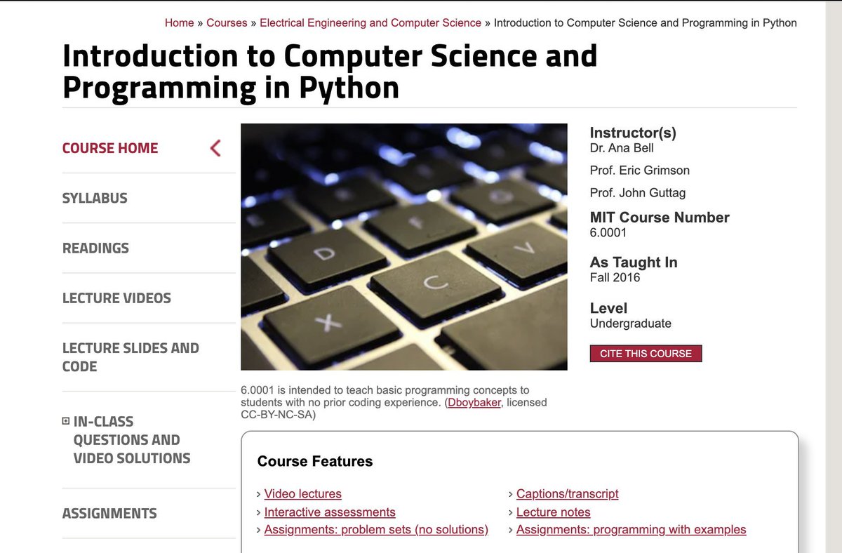 abacusai's tweet photo. Introduction to Computer Science and Programming in Python.

From MIT. For free.

For those who are looking for a more structured approach to learning Computer Science and Python, you get:

• Video Lectures
• Interactive Assessments
• Assignments

https://t.co/w9mXSpiTOq https://t.co/Lr3aNBkQdr