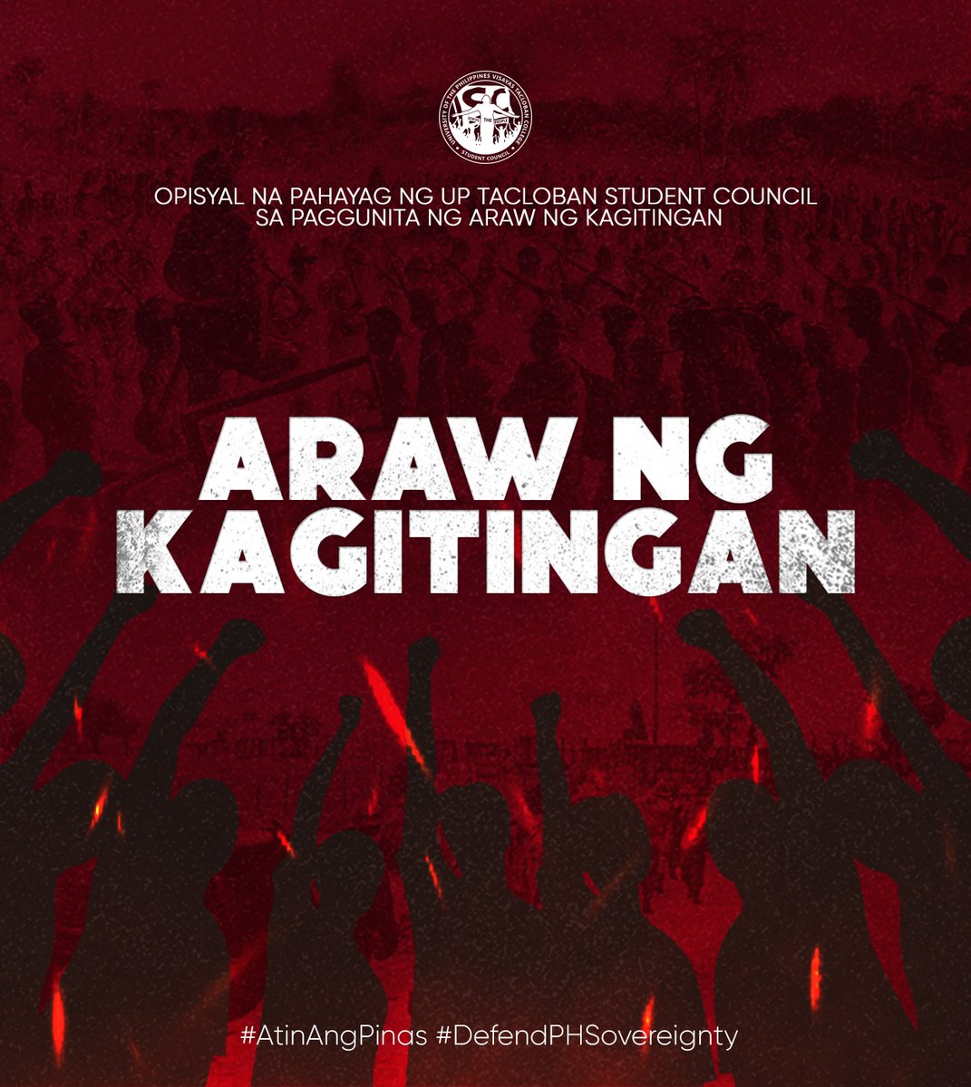 uptacsc's tweet photo. OPISYAL NA PAHAYAG NG UP TACLOBAN STUDENT COUNCIL SA PAGGUNITA NG ARAW NG KAGITINGAN
"𝐒𝐀 𝐌𝐀𝐍𝐋𝐔𝐋𝐔𝐏𝐈𝐆, 𝐃𝐈 𝐊𝐀 𝐏𝐀𝐒𝐈𝐒𝐈𝐈𝐋"
#AtinAngPinas
#DefendPHSovereignty
#ArawNgKagitingan
See Full Statement: https://t.co/lqVqVeJxoP https://t.co/WY5RHiOCzc