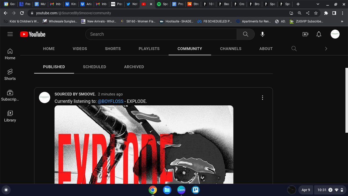 SmooveTheSource's tweet photo. Just learned that Youtube has a community feature where we can post, posts. 

Great for engagement. I may just have to become more active now. This is cool af to me.

Go watch @BOYFLOSS_ new video: https://t.co/wthdFcMo4P https://t.co/Gz0OQgCFqM