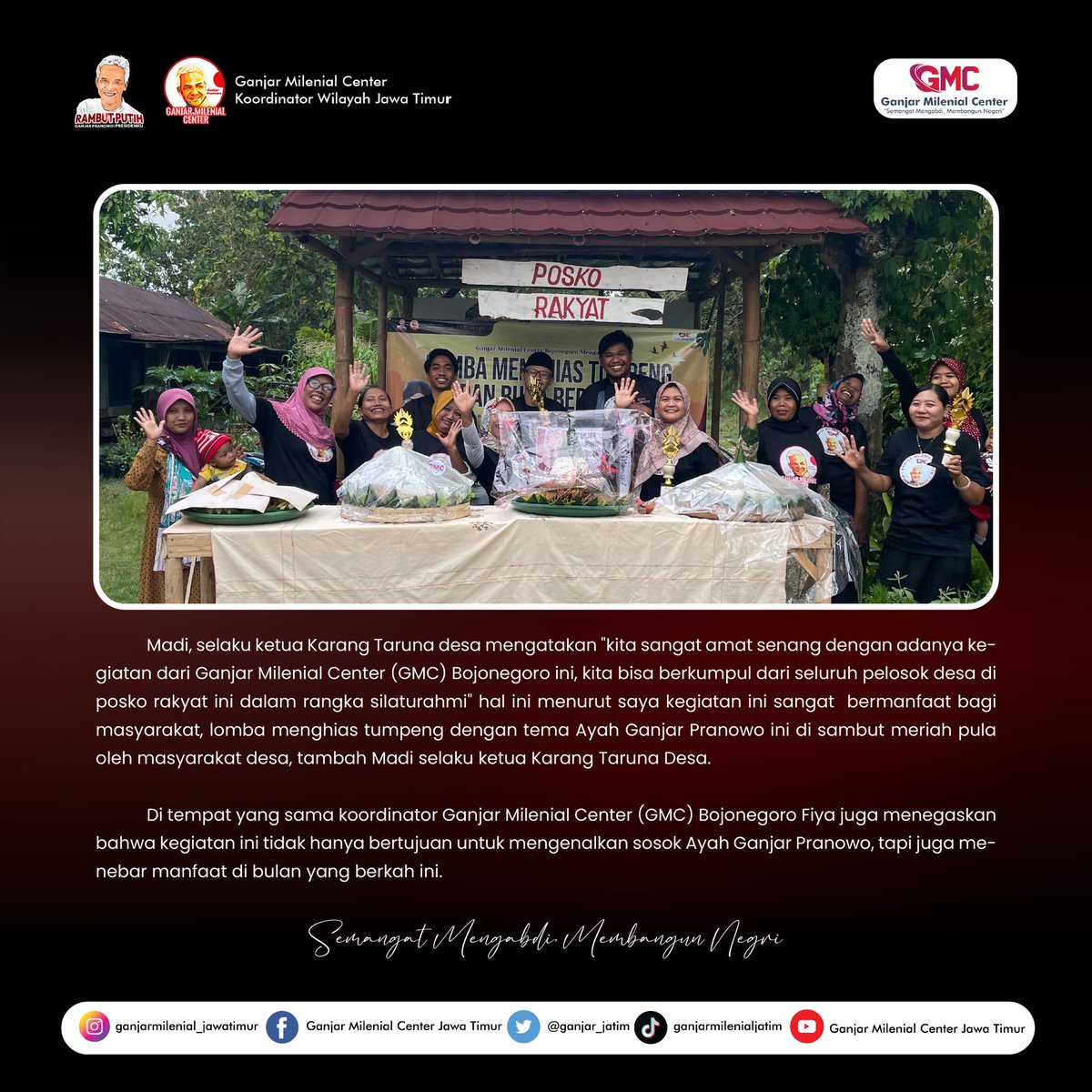 ganjar_jatim's tweet photo. #GanjarPranowo #ganjarmilenialcenterjatim #ganjarmilenialcenter #gmcjatim #Soimah #Kurus #Masadam https://t.co/S5yLc15RoM
