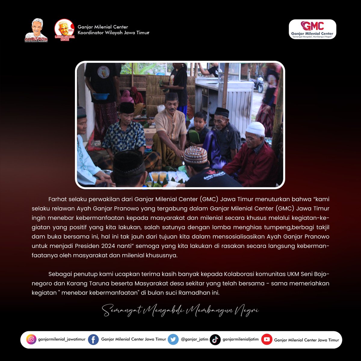 ganjar_jatim's tweet photo. #GanjarPranowo #ganjarmilenialcenterjatim #ganjarmilenialcenter #gmcjatim #Soimah #Kurus #Masadam https://t.co/S5yLc15RoM