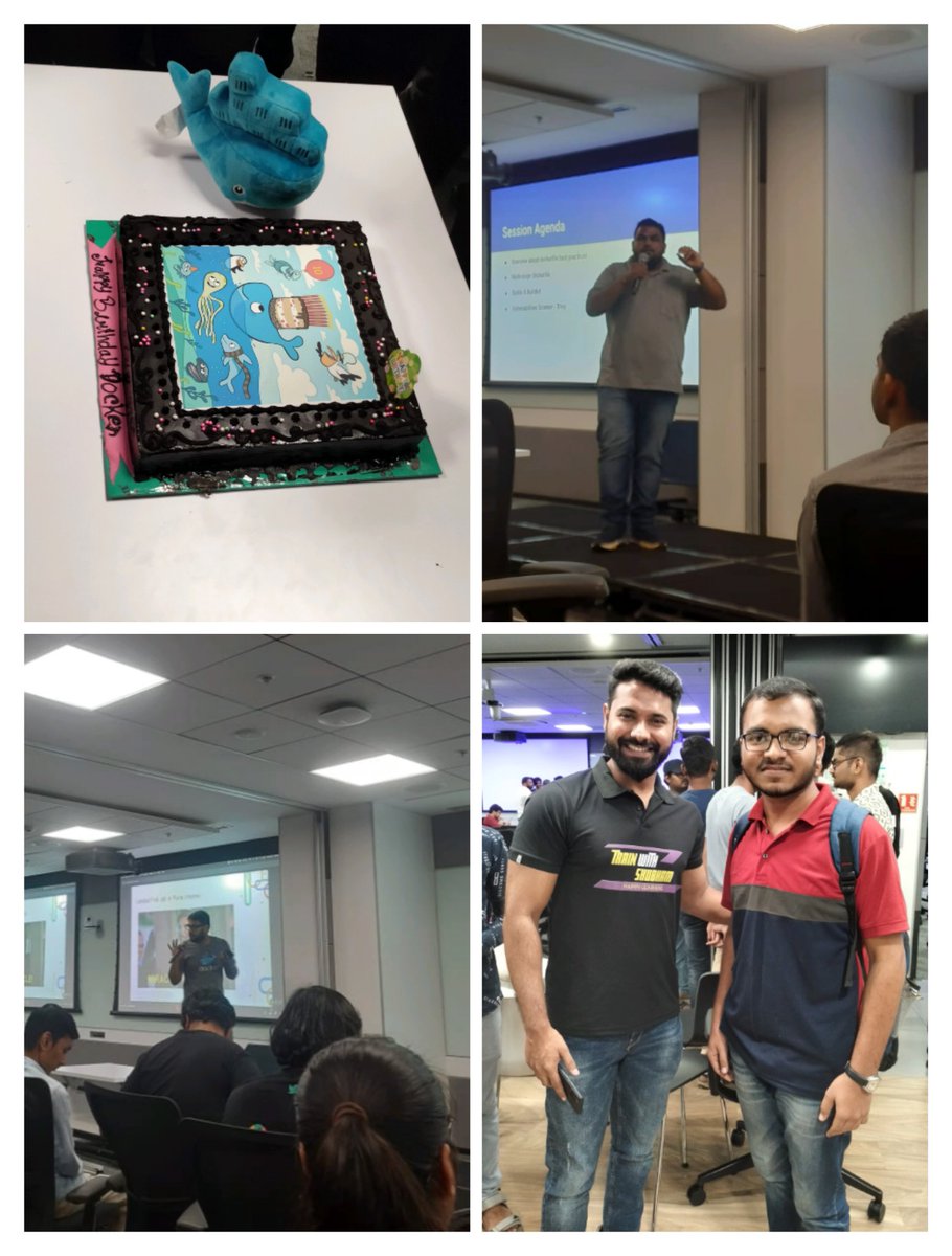 Today, I attended the Docker Birthday Meetup at the @VMware office. The event was organized by @me_sagar_utekar and it was truly an amazing experience.
The event featured some outstanding speakers such as @TrainWitShubham,@AkshayIthape02, and @UmeshKumhar29.