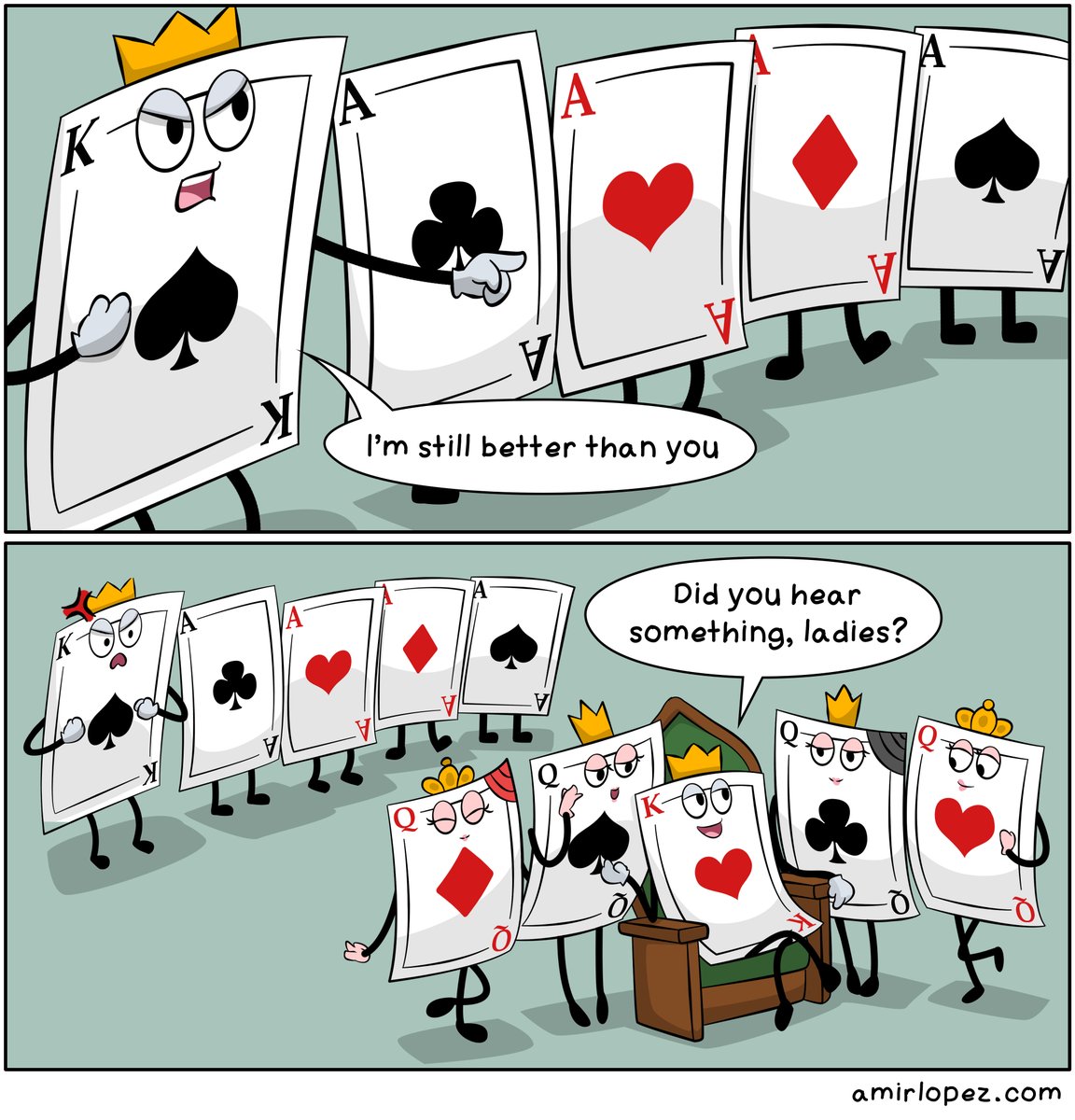 Four of a Kind
#amirlopez #comic #webcomic #cartoon #funnycomics #comicoftheday #comicstrip #pokermeme #pokermemes #poker #pokerhumor #fourofakind #jealousy #jealous