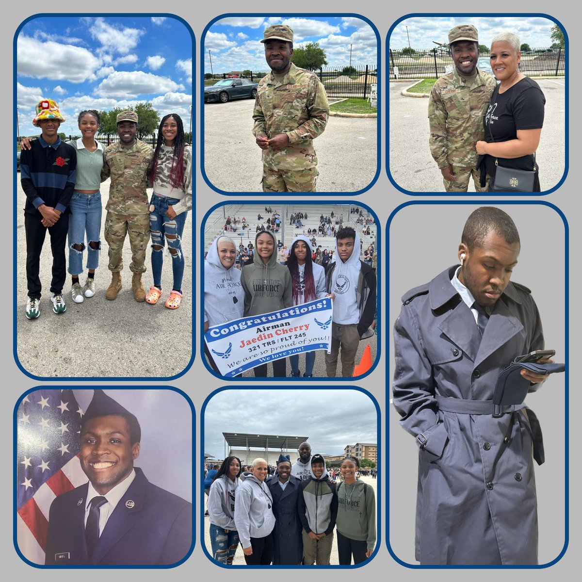 DemetriusCherry's tweet photo. We could not be more humbled and honored to attend Jeadin's graduation from basic military training in the Air Force! It was an amazing experience and education for all of us. We continue to pray for your safety as you start your career. #AimHigh #airforcefamily https://t.co/aPotJGTb5v