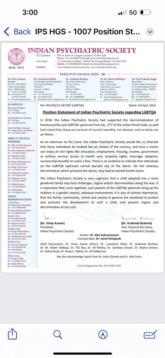 Thank you Indian Psychiatric Society for working on my concept note on same sex marriage and adoption and coming out with a position statement. Equality
#samesexmarriage #LGBTQ #LGBTQAlly #LGBTIQ #LGBTQIA #marriage #EqualRights #equalsociety #BBCBreakfast #TimesNews #ndtv #Hindu…