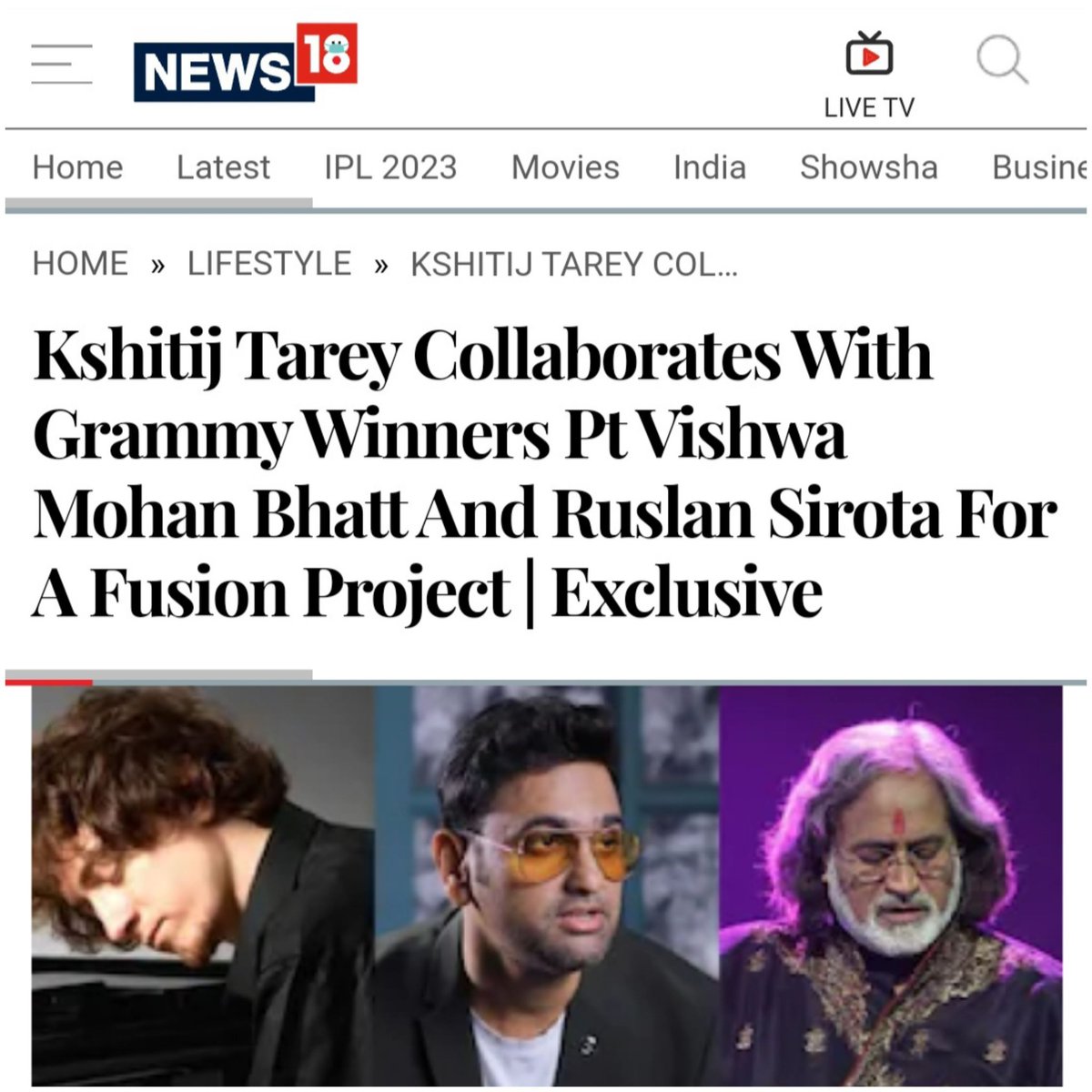 kshitijtarey's tweet image. Thank you @CNNnews18 ! 
#classicalcrossover #ptvishwamohanbhatt ji #ruslansirota ! 
news18.com/lifestyle/kshi…